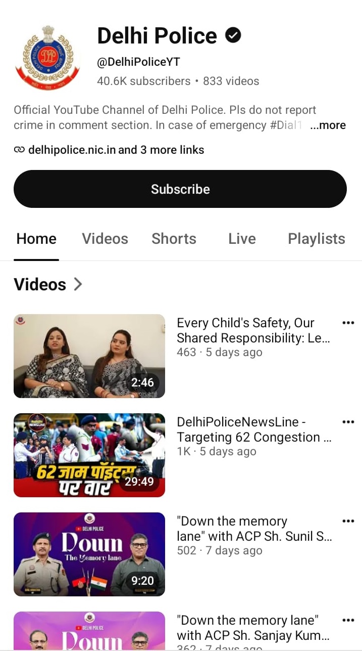 Delhi Police YouTube